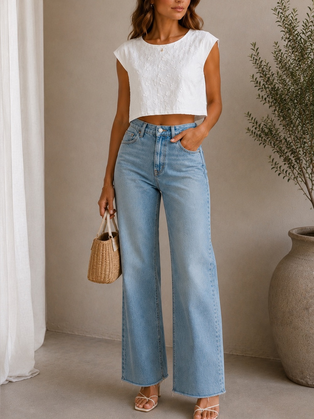Mabel • Floral Embroidered Boxy Crop Top